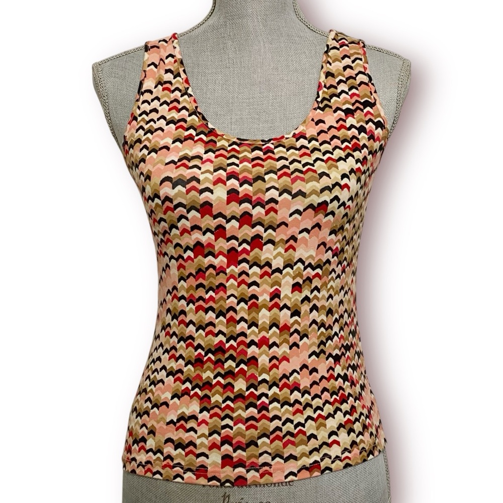 M by MISSONI Women’s Geometric Tank Top Red Pink Tan Size 4/S